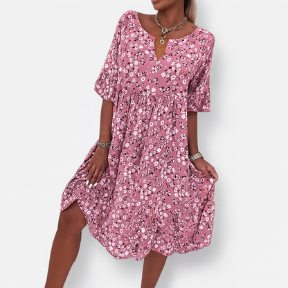 Robe Mi-Longue Avec Imprimé Floral Et Col En V Pour Femmes | Idéale Pour Les Journées D’été