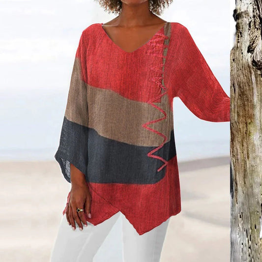 Blouse Bicolore avec Manches Trois-Quarts pour Femme | Idéale pour les Tenues Quotidiennes Décontractées