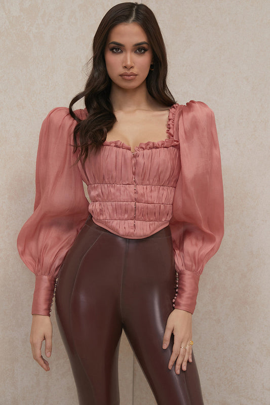 Blouse Cintrée avec Manches Bouffantes et Col Sweetheart pour Femme | Idéale pour Printemps et Été