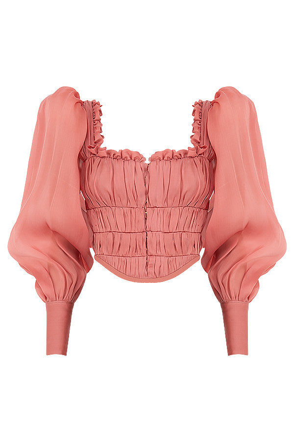 Blouse Cintrée avec Manches Bouffantes et Col Sweetheart pour Femme | Idéale pour Printemps et Été