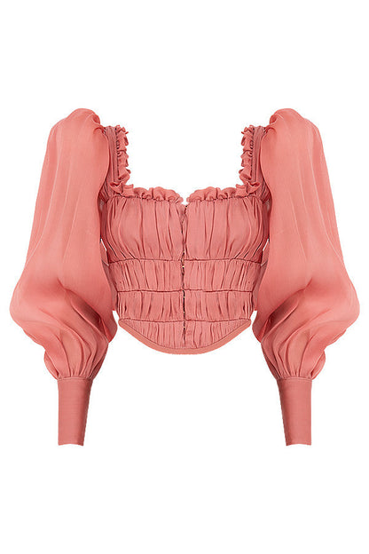 Blouse Cintrée avec Manches Bouffantes et Col Sweetheart pour Femme | Idéale pour Printemps et Été
