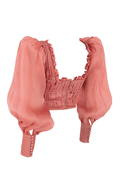 Blouse Cintrée avec Manches Bouffantes et Col Sweetheart pour Femme | Idéale pour Printemps et Été