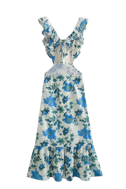 Robe Longue Avec Détails À Volants Et Motif Floral Pour Femme | Idéale Pour Le Jour Et La Soirée