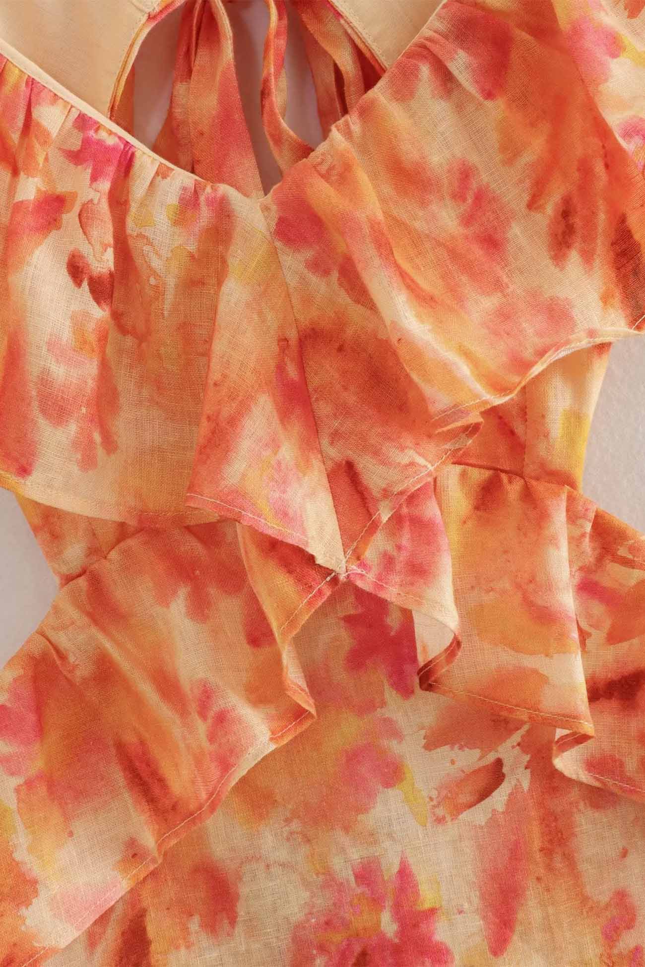 Robe Longue Avec Détails À Volants Et Motif Floral Pour Femme | Idéale Pour Le Jour Et La Soirée