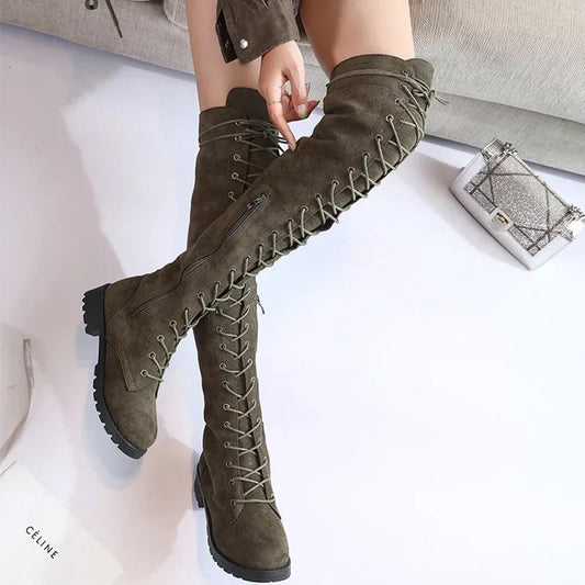 Bottes au-Dessus du Genou avec Laçage pour Femme | Idéal pour Usage Quotidien