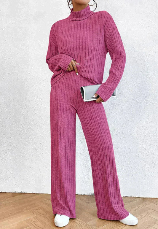 Ensemble Tricot Deux Pièces avec Pull Col Roulé et Pantalon pour Femmes | Idéal pour la Maison et les Moments Décontractés