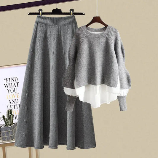 Ensemble Deux Pièces avec Pull et Jupe Mi-Longue pour Femme | Idéal pour Usage Quotidien et Décontracté