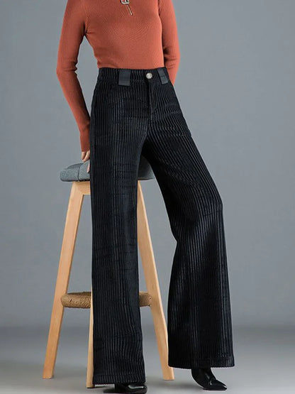 Pantalon à Taille Haute avec Motif Côtelé pour Femme | Idéal pour Tenues Habillées