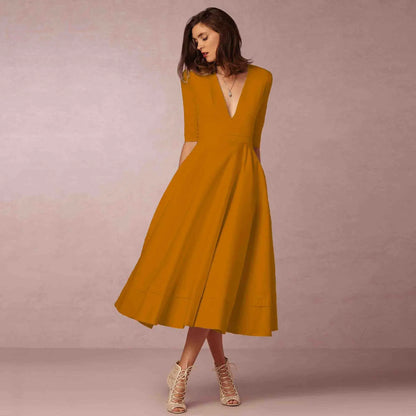 Robe midi à col V pour femmes