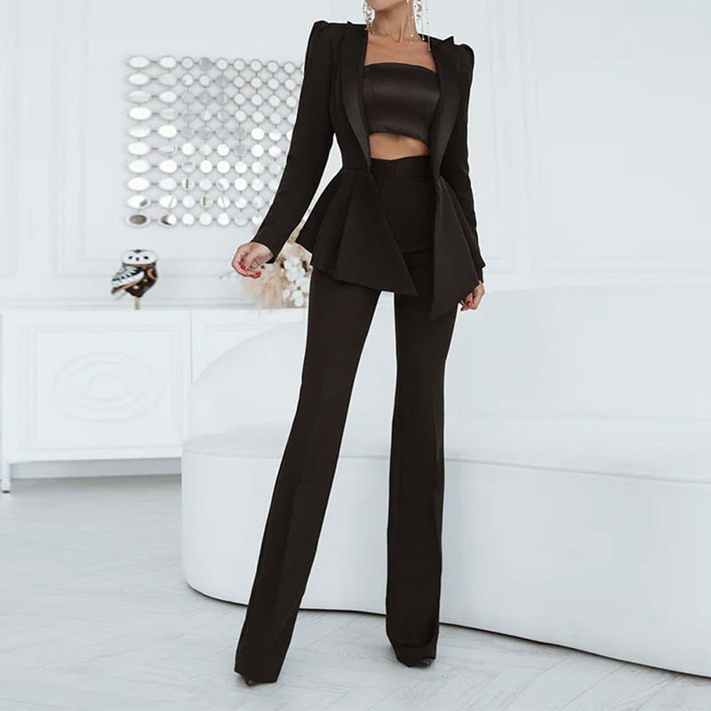 Ensemble Veste et Pantalon à Taille Haute pour Femme | Idéal pour le Bureau et le Quotidien