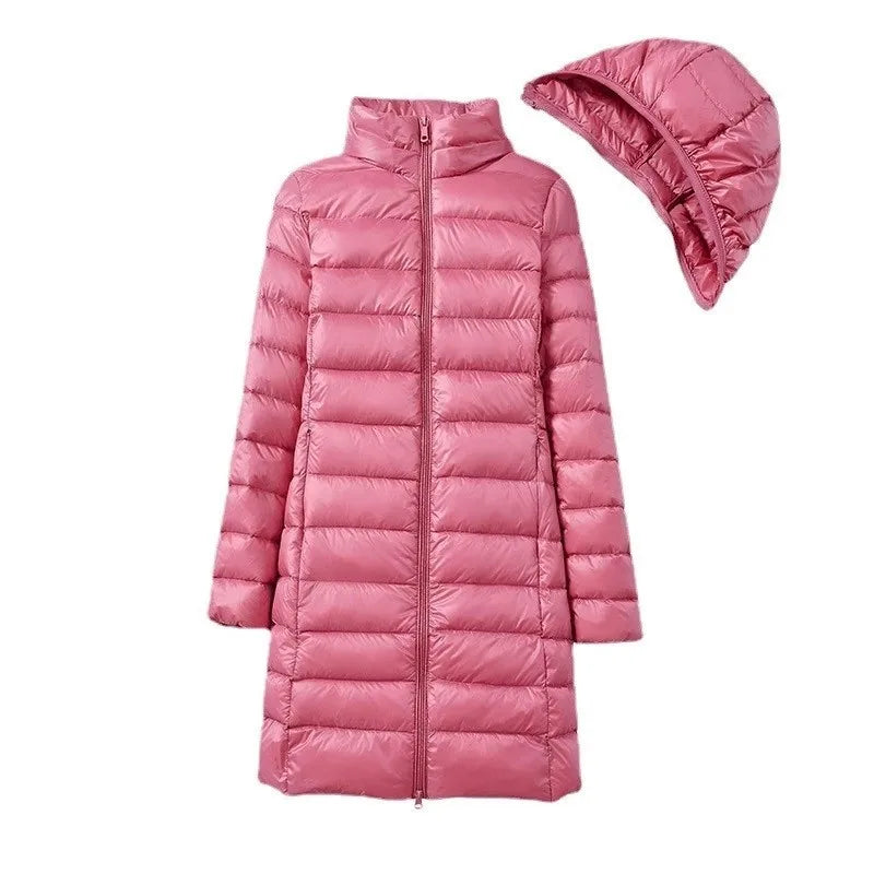 Manteau Long Légèrment Matelassé avec Capuche Amovible pour Femme | Idéal pour l’Hiver