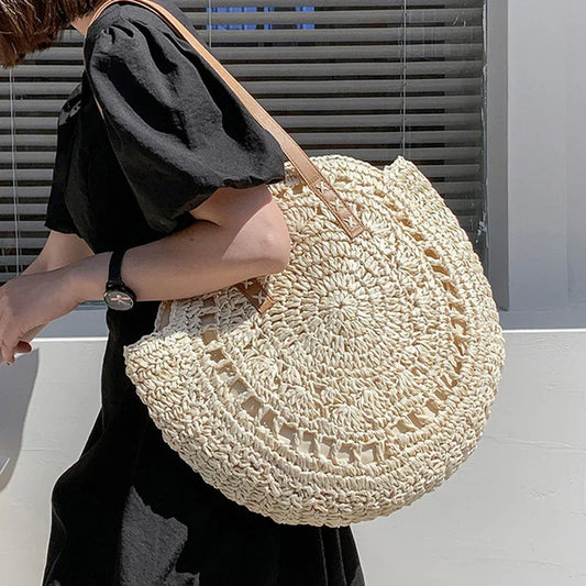 Sac Rond En Paille Avec Bandoulières Pour Femmes | Idéal Pour Usage Quotidien Et Loisirs