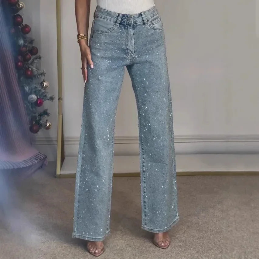 Jean Mom Femme à Taille Haute avec Détails Brillants | Idéal pour les Sorties et le Quotidien