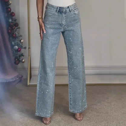 Jean Mom Femme à Taille Haute avec Détails Brillants | Idéal pour les Sorties et le Quotidien