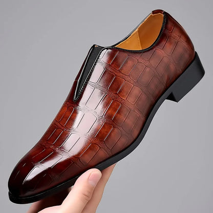 Mocassin pour homme à motif façon croco brillant sans lacets | Idéal pour les occasions habillées et le bureau