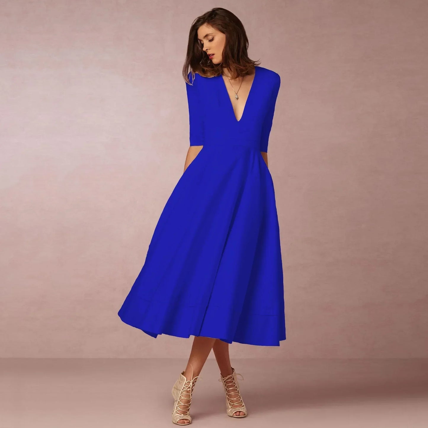 Robe midi à col V pour femmes