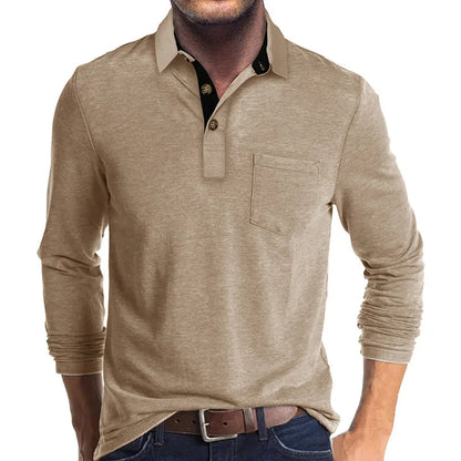 Chemise À Manches Longues Avec Col Contrasté Et Poche Poitrine Pour Homme | Idéale Pour Le Quotidien Et Les Occasions Semi-Formelles