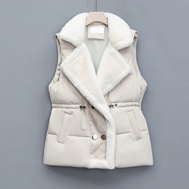 Gilet Matelassé à Col Imitation Fourrure pour Femme | Idéal pour la Saison Froide