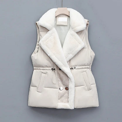 Gilet Matelassé à Col Imitation Fourrure pour Femme | Idéal pour la Saison Froide