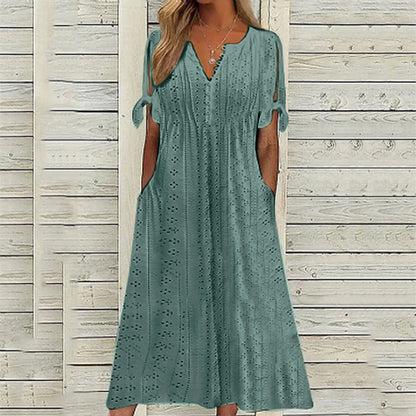 Robe Fluide avec Manches Courtes à Nouer pour Femme | Idéale pour les Occasions Décontractées et le Quotidien