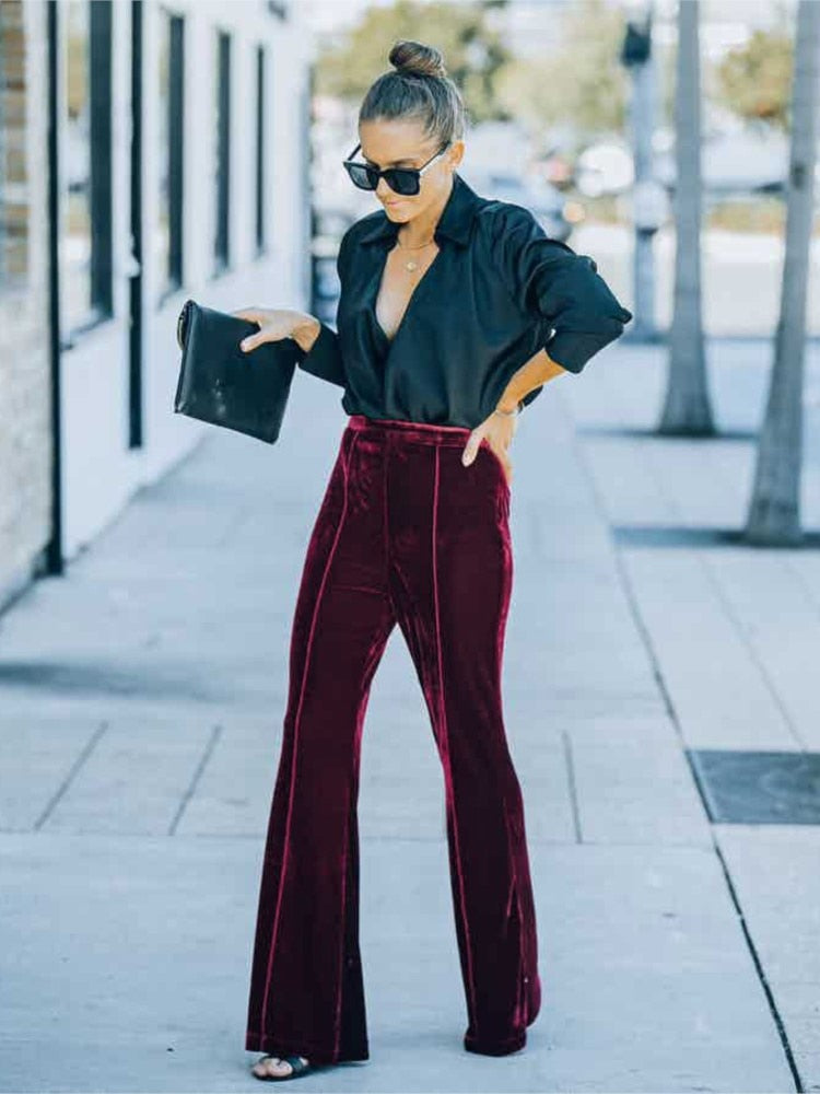 Pantalon Taille Haute Évasé pour Femme | Idéal pour Toutes les Saisons