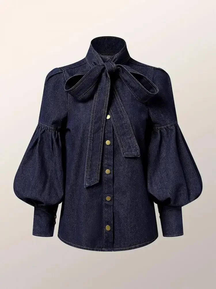 Blouse À Col Haut Avec Nœud Et Manches Bouffantes Pour Femme | Idéale Pour Usage Quotidien Et Saisons Mixtes