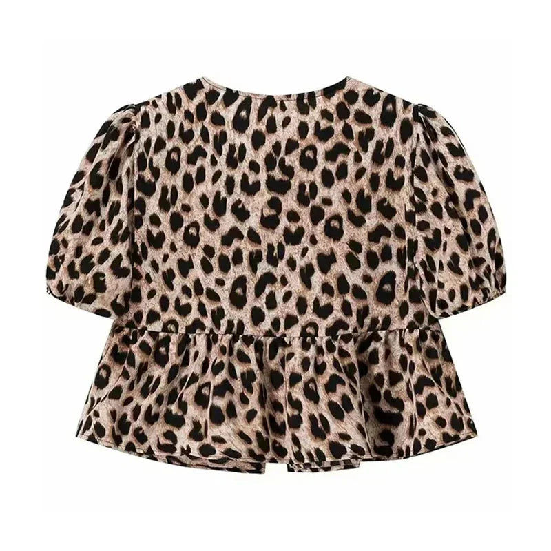 Crop Top à Imprimé Léopard avec Col Rond pour Femme | Idéal pour Usage Quotidien