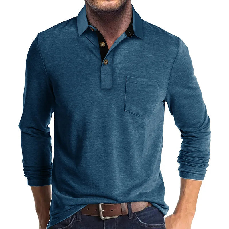 Chemise À Manches Longues Avec Col Contrasté Et Poche Poitrine Pour Homme | Idéale Pour Le Quotidien Et Les Occasions Semi-Formelles