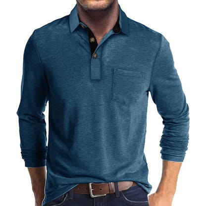 Chemise À Manches Longues Avec Col Contrasté Et Poche Poitrine Pour Homme | Idéale Pour Le Quotidien Et Les Occasions Semi-Formelles
