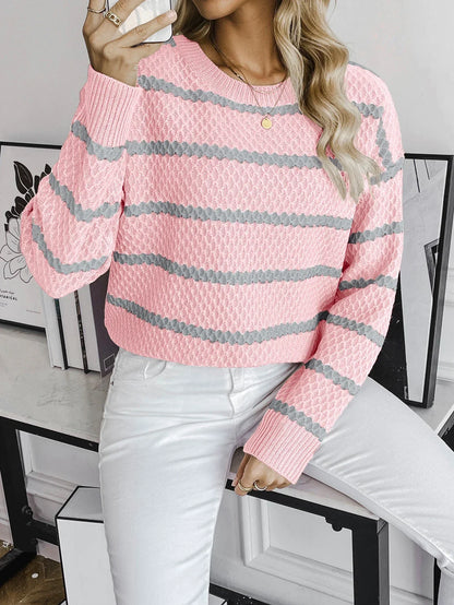Pull Rayé à Col Rond avec Coupe Ample pour Femmes | Idéal pour Saisons Fraîches