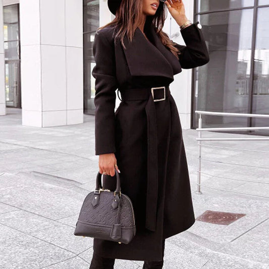Manteau Long Ceinturé avec Col Large pour Femme | Idéal pour l’Hiver