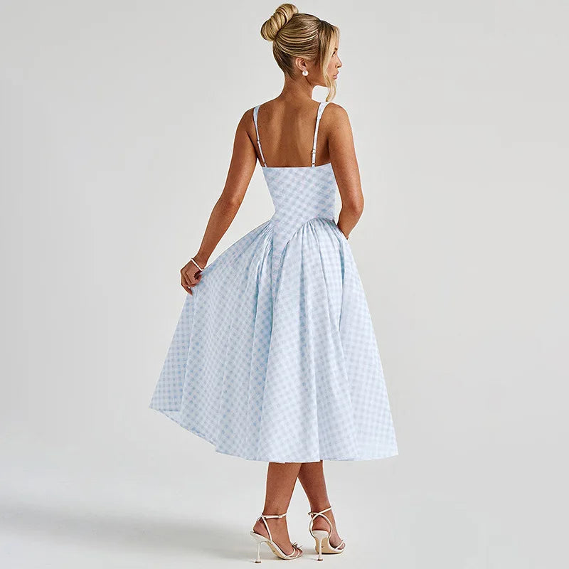 Robe midi bretelles motif vichy pour femmes