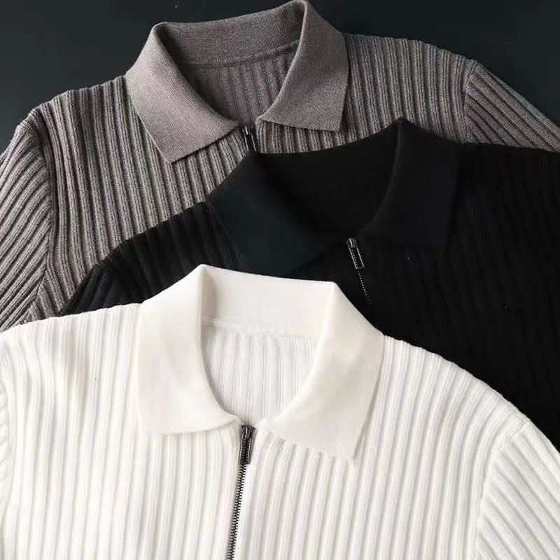Pull En Maille À Rayures Avec Demi-Zip Et Coupe Ajustée Pour Homme | Idéal Pour Le Quotidien