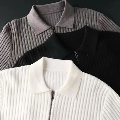 Pull En Maille À Rayures Avec Demi-Zip Et Coupe Ajustée Pour Homme | Idéal Pour Le Quotidien