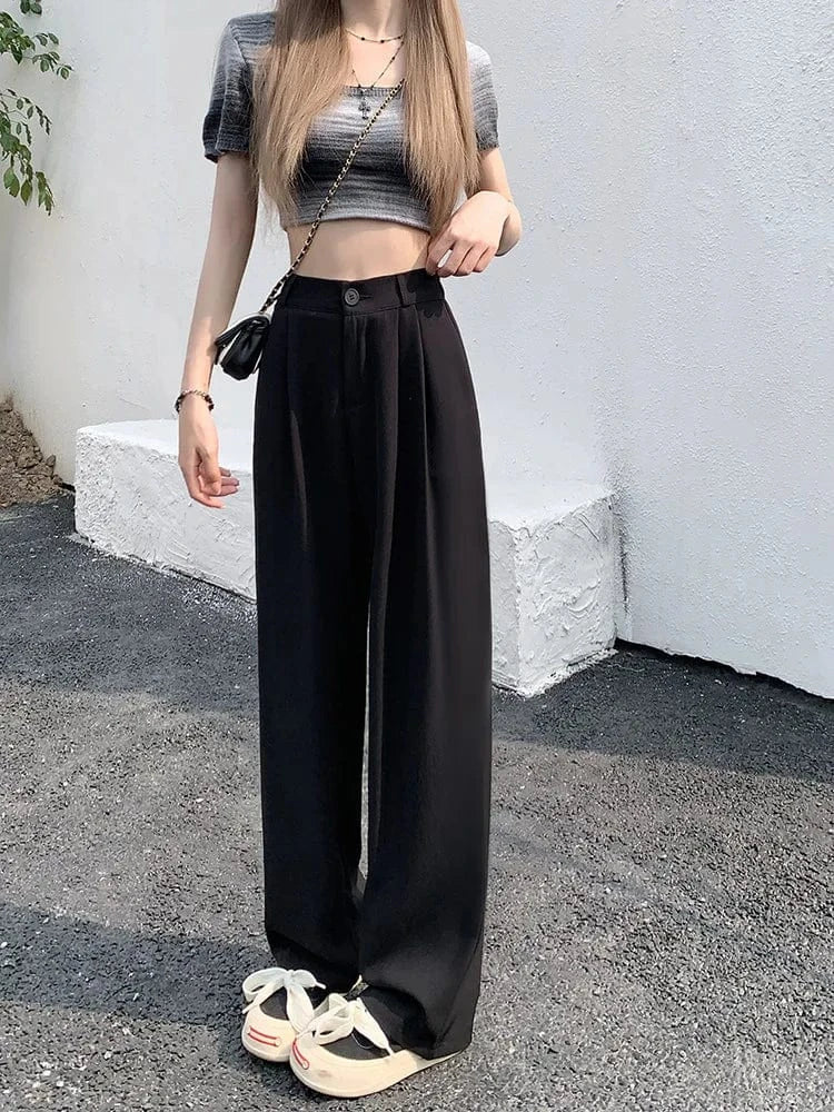 Pantalon Taille Haute Avec Coupe Large Et Fermeture À Bouton Pour Femmes | Idéal Pour Usage Quotidien