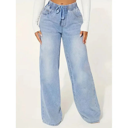 Jean Baggy Femme à Taille Haute avec Cordon Ajustable | Idéal pour un Usage Quotidien