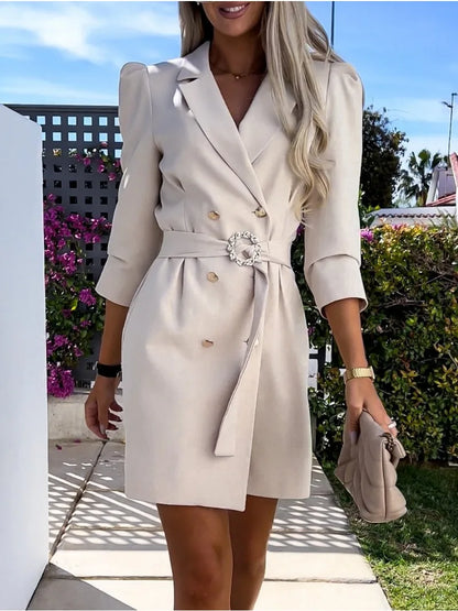 Robe Blazer Avec Fermeture Croisée Et Ceinture À Boucle Pour Femme | Idéale Pour Les Occasions Formelles Et Quotidiennes