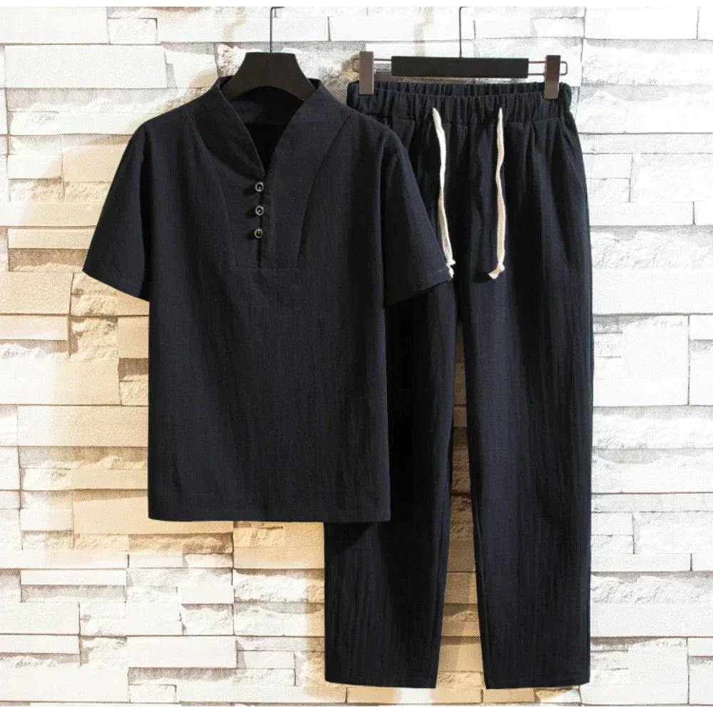 Ensemble Deux Pièces Avec Haut Henley Et Pantalon Long Pour Hommes | Idéal Pour Le Quotidien