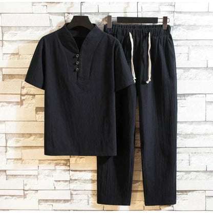 Ensemble Deux Pièces Avec Haut Henley Et Pantalon Long Pour Hommes | Idéal Pour Le Quotidien