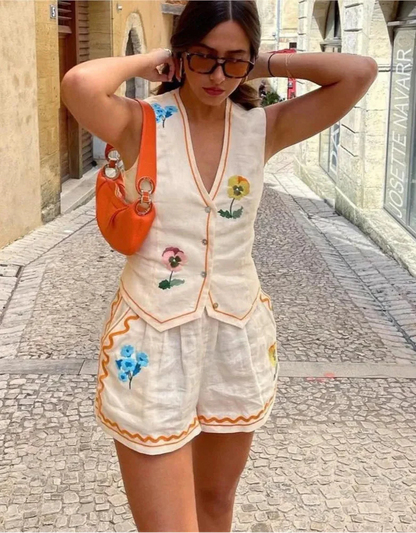 Ensemble Gilet Brodé Et Short Pour Femme | Idéal Pour Les Sorties Estivales