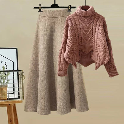 Ensemble Deux Pièces avec Pull Col Montant et Jupe Ajustée pour Femmes | Idéal pour les Sorties Décontractées et les Occasions Formelles