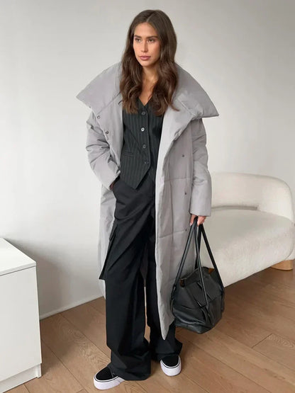 Manteau Parka Long Matelassé avec Ceinture pour Femme | Idéal pour l’Hiver