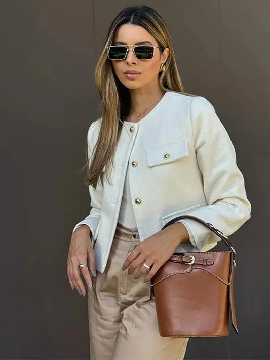 Blazer À Col Rond Avec Coupe Droite Pour Femme | Idéal Pour Le Travail Et Le Quotidien