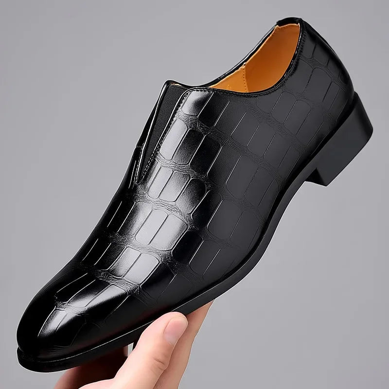 Mocassin pour homme à motif façon croco brillant sans lacets | Idéal pour les occasions habillées et le bureau