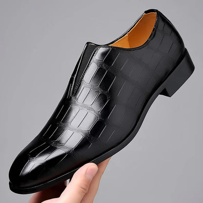 Mocassin pour homme à motif façon croco brillant sans lacets | Idéal pour les occasions habillées et le bureau