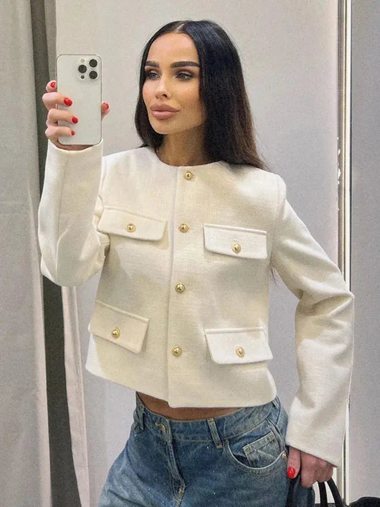 Blazer À Col Rond Avec Coupe Droite Pour Femme | Idéal Pour Le Travail Et Le Quotidien