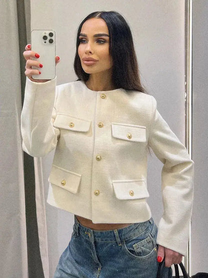 Blazer À Col Rond Avec Coupe Droite Pour Femme | Idéal Pour Le Travail Et Le Quotidien