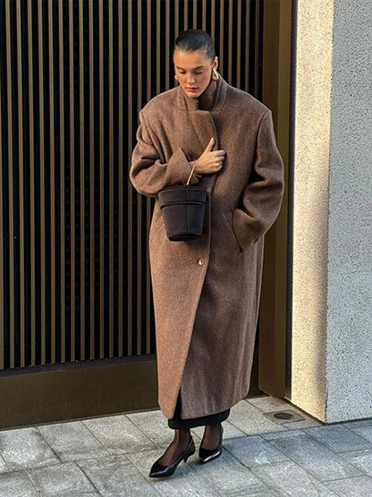 Manteau Long à Col Écharpe et Double Boutonnage pour Femme | Idéal pour l’Automne et l’Hiver