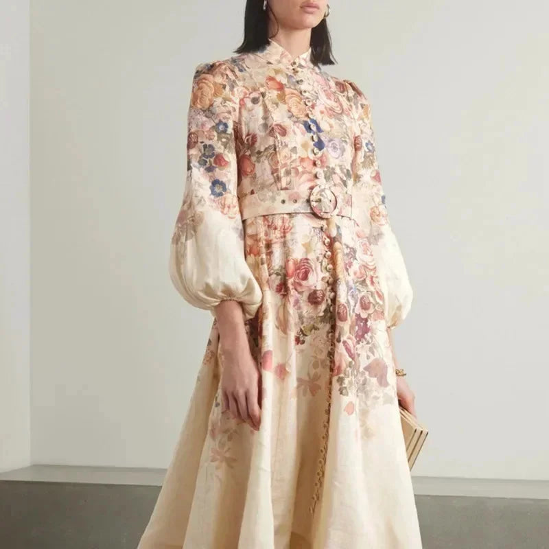 Robe Midi Fleurie Boutonnée Avec Ceinture Amovible Pour Femme | Idéale Pour Les Événements Printaniers