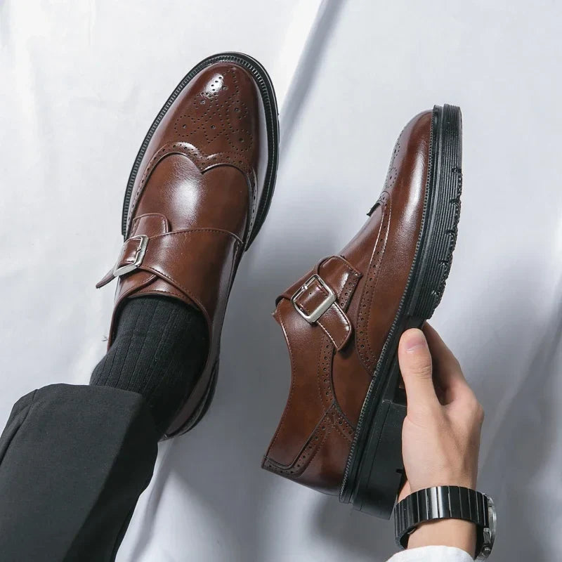 Chaussures monk strap avec perforations brogue pour homme | idéal pour le bureau et les occasions habillées